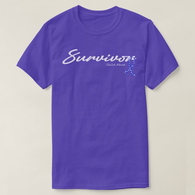 Child Abuse Awareness Survivor Glitter Ribbon Hope T-Shirt (Design Front)
