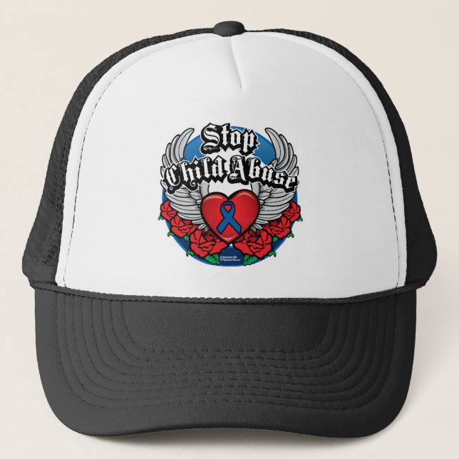 Child Abuse Biker Wings Trucker Hat (Front)