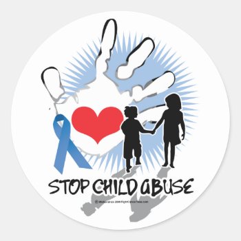 Child Abuse Handprint Classic Round Sticker by fightcancertees at Zazzle