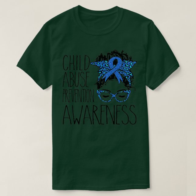 Child Abuse Prevention awareness messy hair bun    T-Shirt (Design Front)