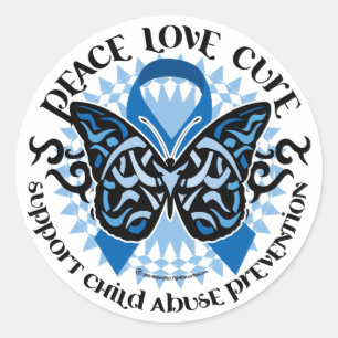 Child Abuse Prevention Butterfly Tribal Classic Round Sticker