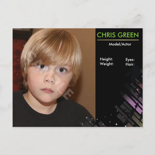 Child Actor Headshot Comp Card Template | Zazzle