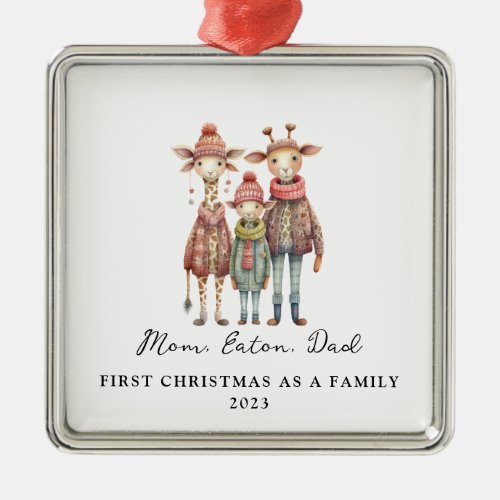 Child Adoption First Christmas As a Family Giraffe Metal Ornament