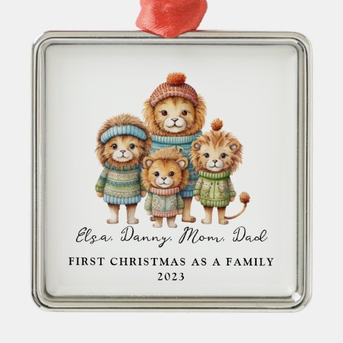 Child Adoption First Christmas As a Family Lions Metal Ornament