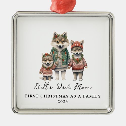 Child Adoption First Christmas As a Family Wolves Metal Ornament