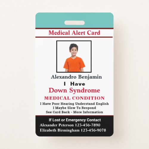 Child Adult Medical Alert ID Identification Card Badge