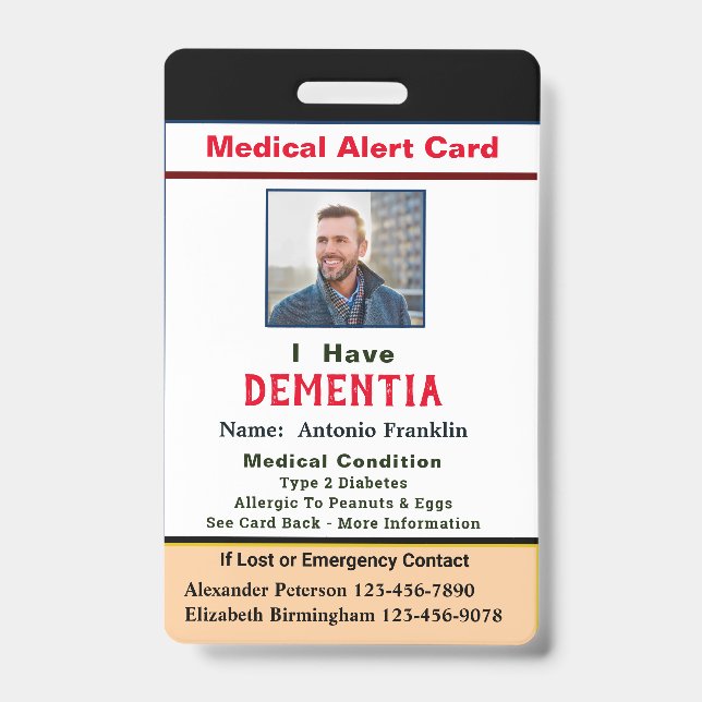 Child Adult Photo Medical Alert Disability Card Badge (Front)