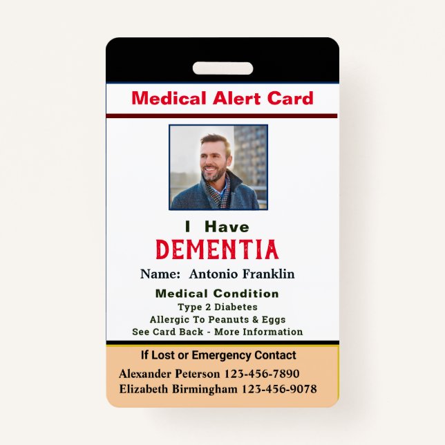 Child Adult Photo Medical Alert Disability Card Badge (Front)
