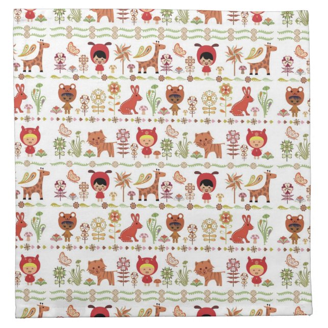 Child and Animals Pattern Cloth Napkin (Front)