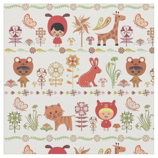 Child and Animals Pattern Fabric