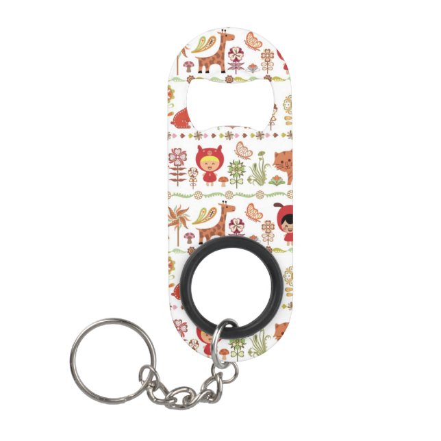 Child and Animals Pattern Keychain Bottle Opener (Front)