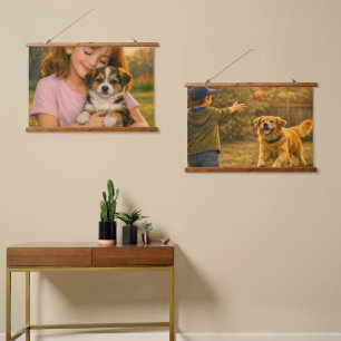 Child and Dog Horizontal Tapestry Wall Art Set