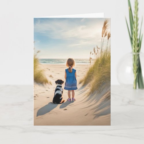 Child and Dog On a Beach Card