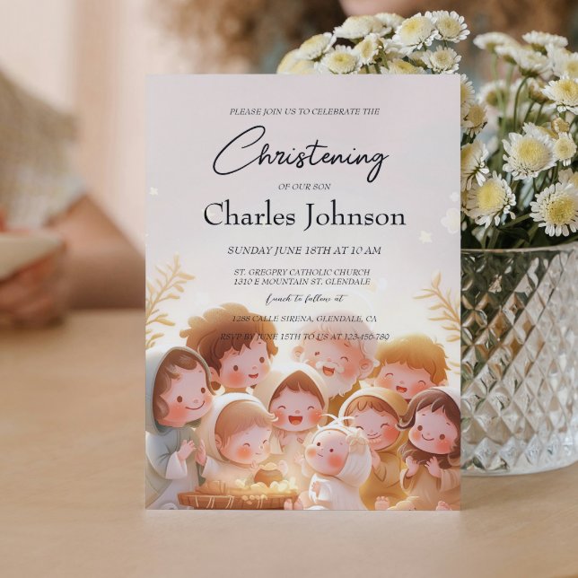 Child and Family Illustration Son Christening Invitation (Creator Uploaded)