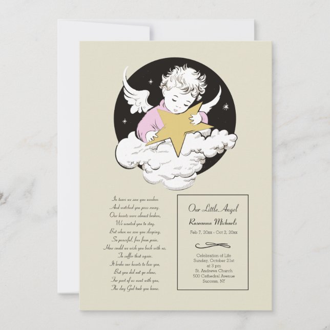 Child Angel Pink Celebration of Life Announcement (Front)