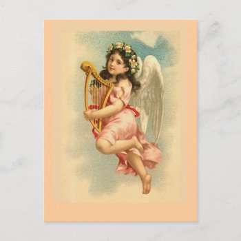 "child Angel With Harp" Vintage Postcard by ChristmasVintage at Zazzle