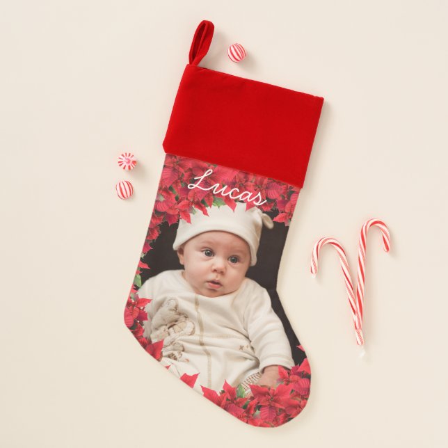 Child/ Baby Custom Photo and Name Christmas Stocking (Front)