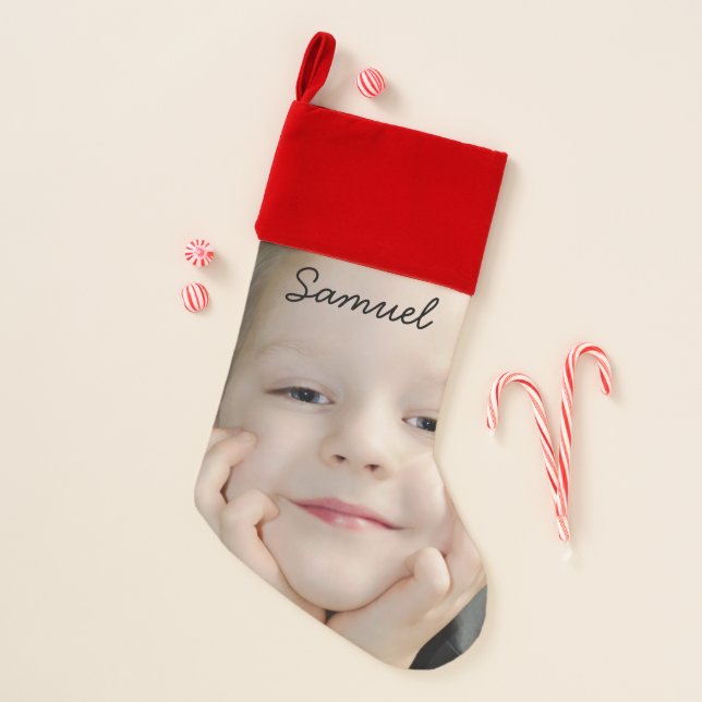 Child/ Baby Custom Photo and Name Christmas Stocking (Front)