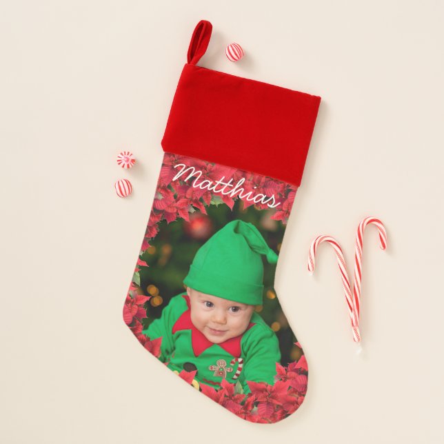 Child/ Baby Custom Photo and Name Christmas Stocking (Front)