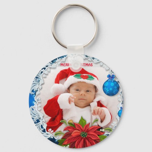 Child Baby First Christmas Photo Button Keychain
