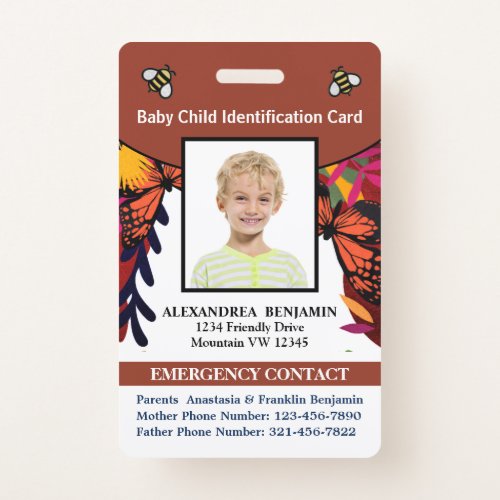 Child Baby Photo Name ID Identification Fun Card Badge