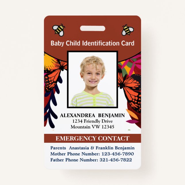 Child Baby Photo Name ID Identification Fun Card Badge (Front)
