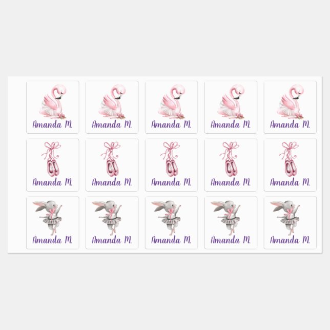 Child Ballerina Bunny Waterproof Iron On Clothing Kids' Labels (Sheet)