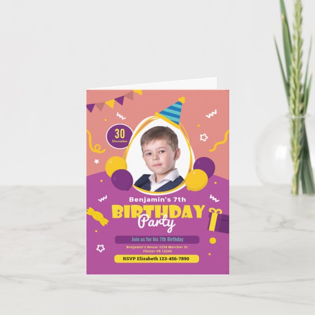 Child Balloons Birthday Party Invitation Card (Front)