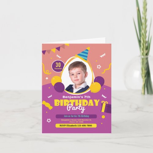 Child Balloons Birthday Party Invitation Card