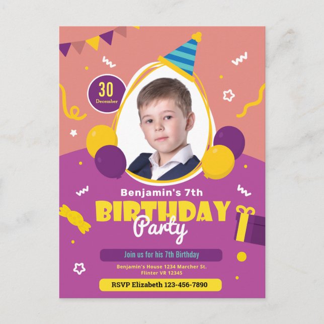 Child Balloons Birthday Party Invitation Card (Front)