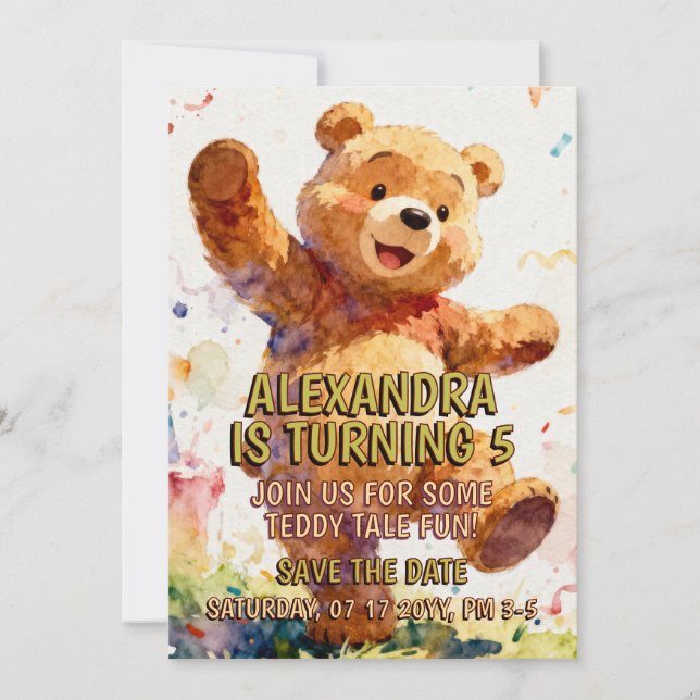Child Birthday Animals - Cute Teddy Bear 1 Invitation (Front)