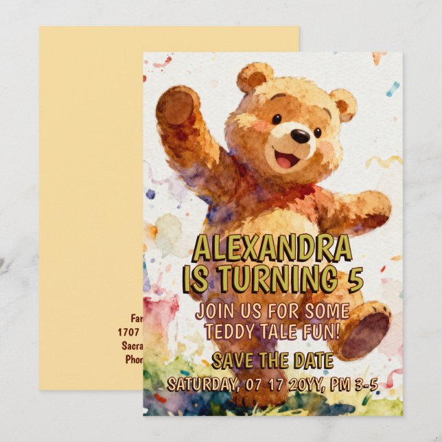 Child Birthday Animals - Cute Teddy Bear 1 Save The Date (Front/Back)