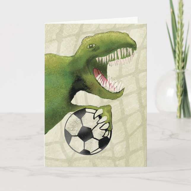 Child Birthday Dinosaur with Soccer Ball Card (Front)