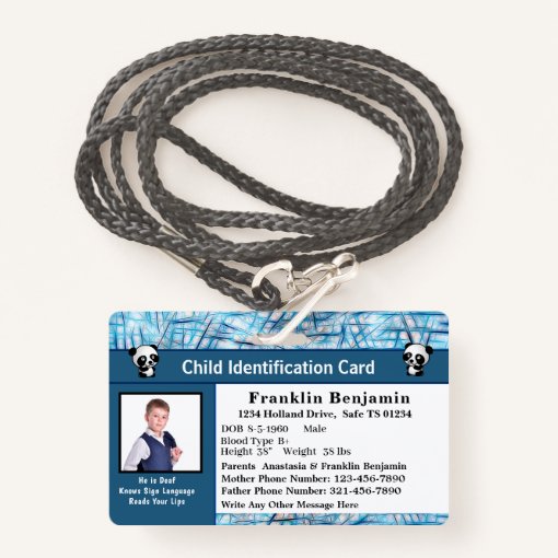 Child Boy Girl ID Identification Personalize Card Badge | Zazzle