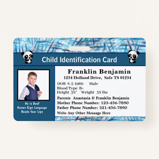 Child Boy Girl ID Identification Personalize Card Badge | Zazzle.com
