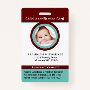 Child Boy Girl Photo ID Identification Card Badge