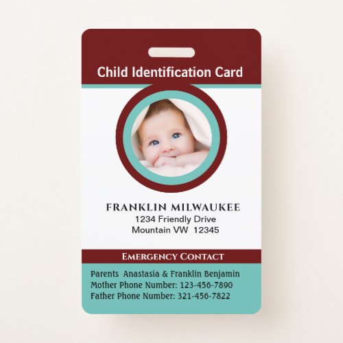 Child Boy Girl Photo ID Identification Card Badge