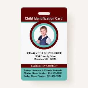 Child Boy Girl Photo ID Identification Card Badge