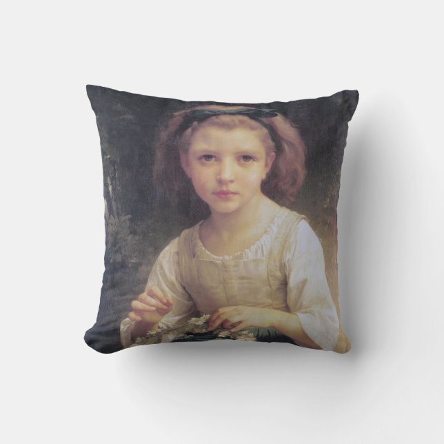 Child Braiding a Crown, Bouguereau Throw Pillow (Front)
