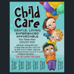 Child Care. Babysitting. Day Care. Tear sheet<br><div class="desc">This absolutely adorable and utterly unique and customizable tear sheet flyer template will surely set you apart and make your service memorable. It features hand-painted children flying away with balloons. You can change all the text AND the background color to really make this personal.</div>