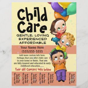 Child Care. Babysitting. Day Care. Tear sheet