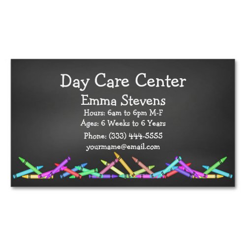 Child Care Chalkboard Crayons Business Card Magnet