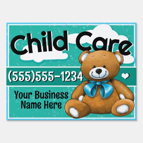 Child Care Day Care Teddy Bear Blue Sign