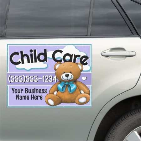 Child Care Day Care Teddy Bear Purple Car Magnet