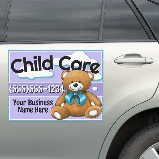 Child Care Day Care Teddy Bear Purple Car Magnet (In Situ)