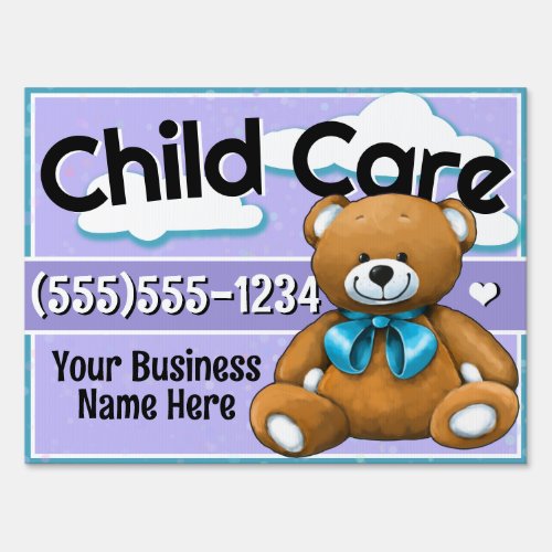 Child Care Day Care Teddy Bear Purple Sign