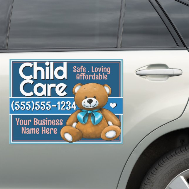 Child Care Day Care Teddy Bear Teal Car Magnet (In Situ)