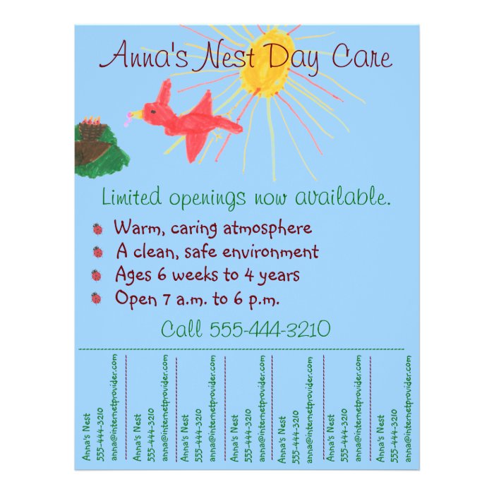 Child care flyer / day care flyer w/ tear off info