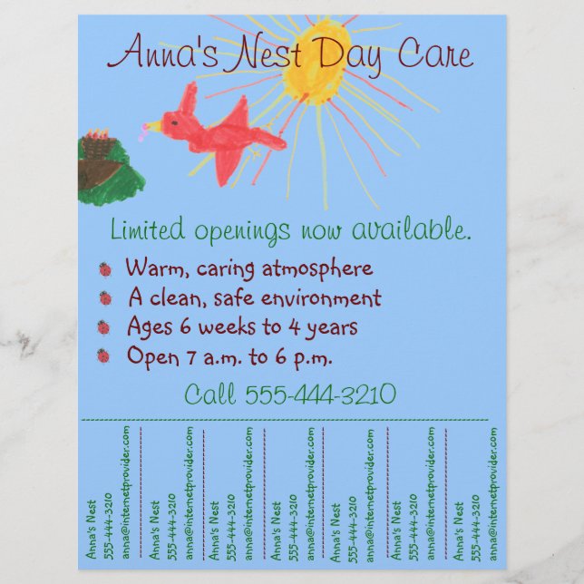 Child care flyer / day care flyer w/ tear-off info (Front)