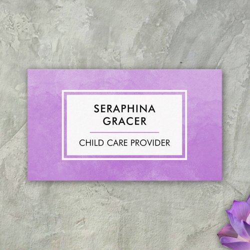 Child Care Provider Babysitting Purple Watercolor Business Card